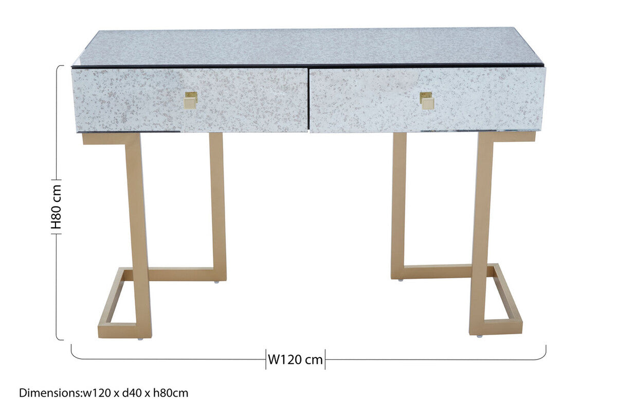 Orsina Kesena Mirrored Console Table | Brass Finish 2-Drawer Entryway
