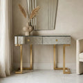 Orsina Kesena Mirrored Console Table | Brass Finish 2-Drawer Entryway