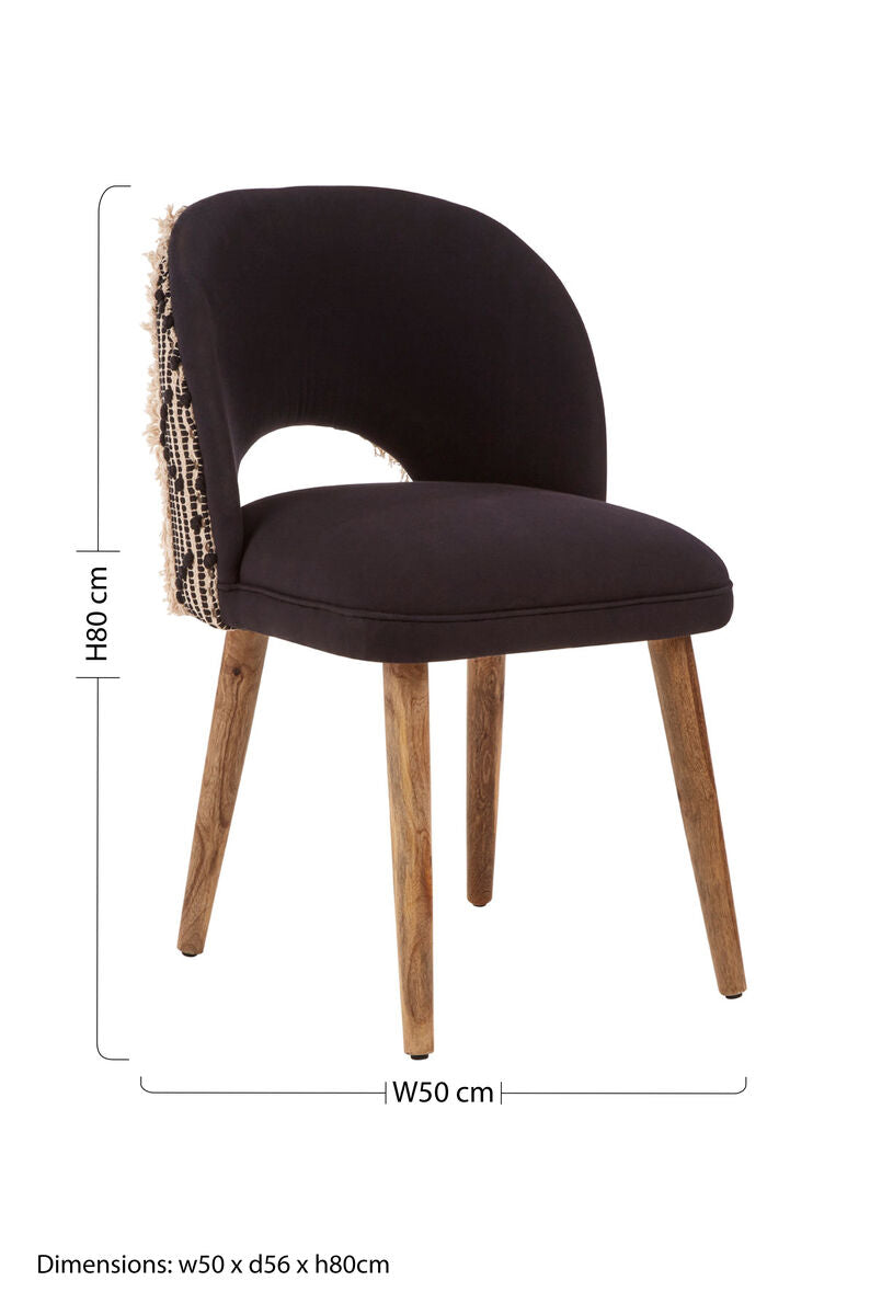 Orsina Cefena Moroccan Accent Chair | Black Velvet & Mango Wood