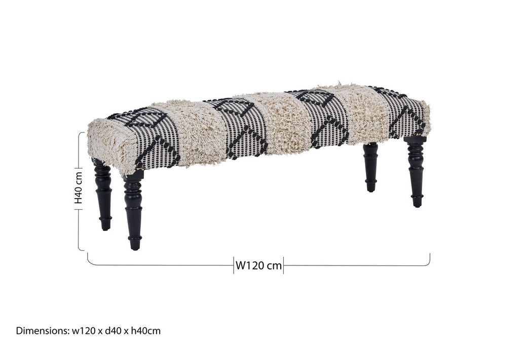 Orsina Cefena Moroccan Bench – Black and White Handcrafted Seating