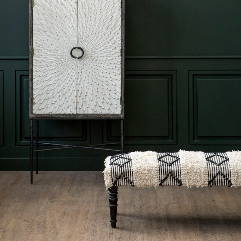 Orsina Cefena Moroccan Bench – Black and White Handcrafted Seating
