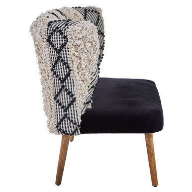 Orsina Cefena Moroccan Bench – Velvet Entryway Seat with Woven Back