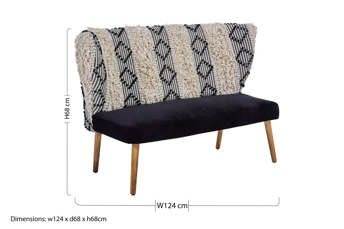 Orsina Cefena Moroccan Bench – Velvet Entryway Seat with Woven Back