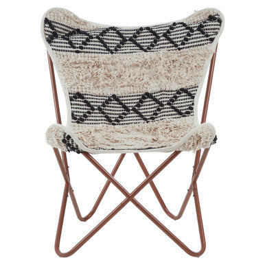 Orsina Cefena Butterfly Chair – Black and White Geometric Faux Fur