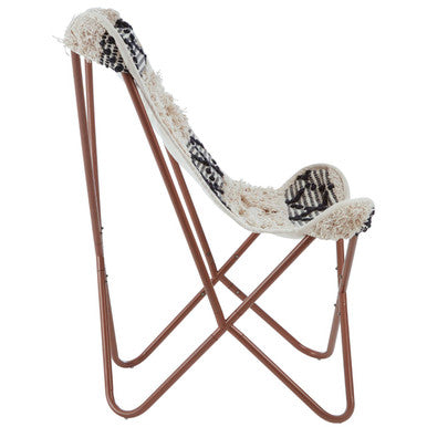 Orsina Cefena Butterfly Chair – Black and White Geometric Faux Fur