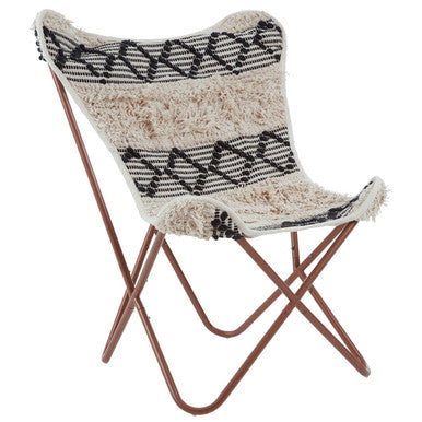 Orsina Cefena Butterfly Chair – Black and White Geometric Faux Fur