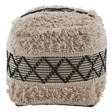 Orsina Cefena Shaggy Pouffe – Black and White Diamond Stitch Ottoman