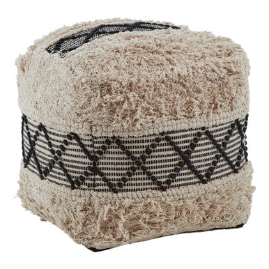 Orsina Cefena Shaggy Pouffe – Black and White Diamond Stitch Ottoman