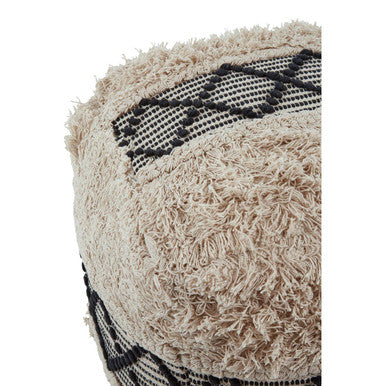 Orsina Cefena Shaggy Pouffe – Black and White Diamond Stitch Ottoman