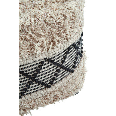 Orsina Cefena Shaggy Pouffe – Black and White Diamond Stitch Ottoman