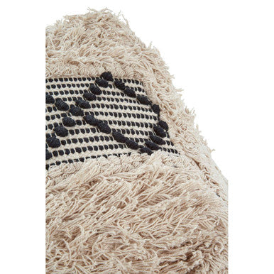 Orsina Cefena Shaggy Pouffe – Black and White Diamond Stitch Ottoman