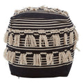 Orsina Cefena Black Pouffe – Woven Boho Ottoman with Tassels