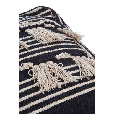Orsina Cefena Black Pouffe – Woven Boho Ottoman with Tassels