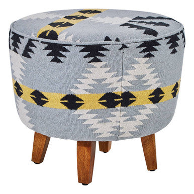 Orsina Cefena Round Footstool – Geometric Mango Wood Accent Stool