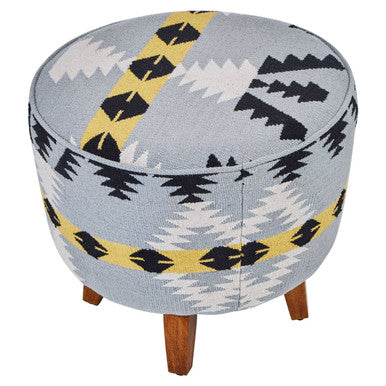 Orsina Cefena Round Footstool – Geometric Mango Wood Accent Stool
