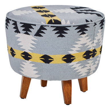 Orsina Cefena Round Footstool – Geometric Mango Wood Accent Stool