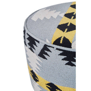Orsina Cefena Round Footstool – Geometric Mango Wood Accent Stool