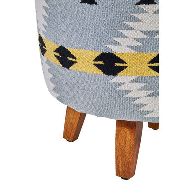 Orsina Cefena Round Footstool – Geometric Mango Wood Accent Stool