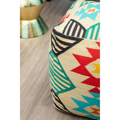 Orsina Cefena Multicolour Pouffe – Textured Woven Square Ottoman