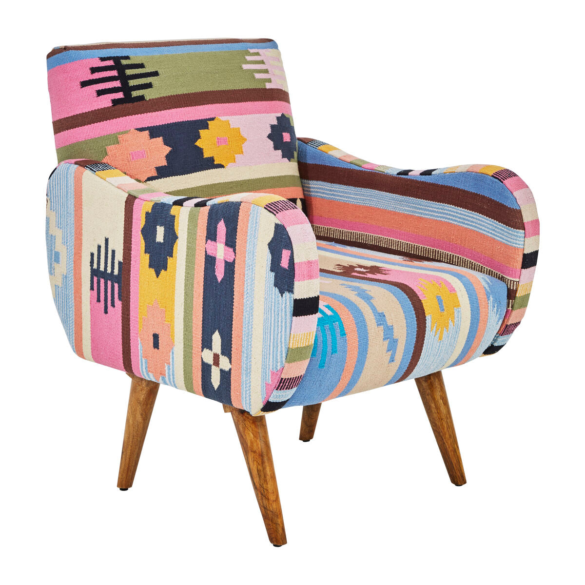 Orsina Cefena Multicoloured Fabric Accent Chair with Mango Wood Legs