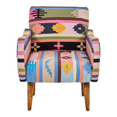 Orsina Cefena Multicoloured Fabric Accent Chair with Mango Wood Legs