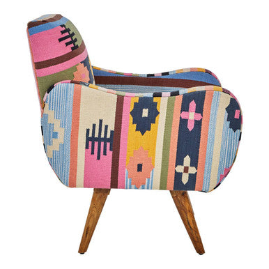 Orsina Cefena Multicoloured Fabric Accent Chair with Mango Wood Legs
