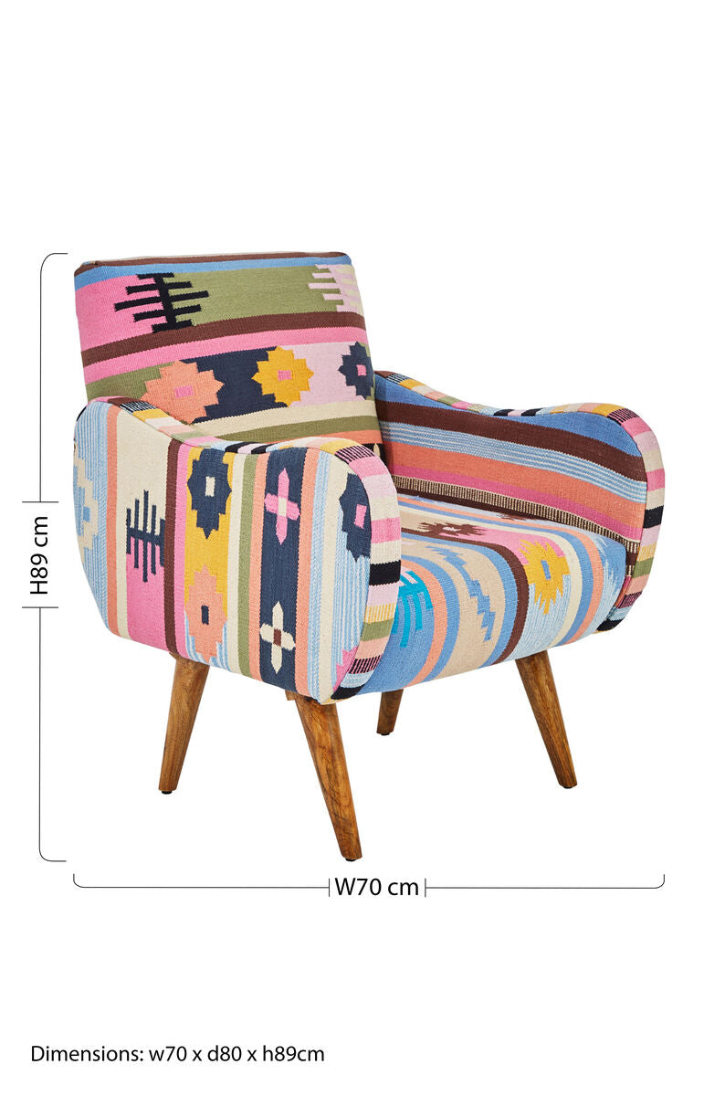 Orsina Cefena Multicoloured Fabric Accent Chair with Mango Wood Legs