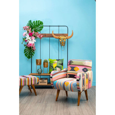Orsina Cefena Multicoloured Fabric Accent Chair with Mango Wood Legs