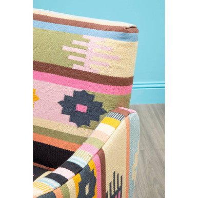 Orsina Cefena Multicoloured Fabric Accent Chair with Mango Wood Legs