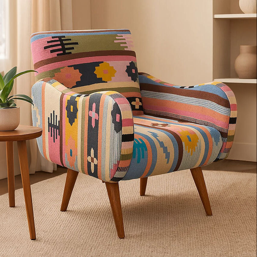 Orsina Cefena Multicoloured Fabric Accent Chair with Mango Wood Legs