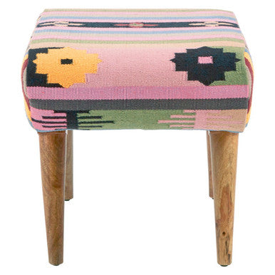 Orsina Cefena Multicolour Tribal Footstool – Mango Wood & Cotton