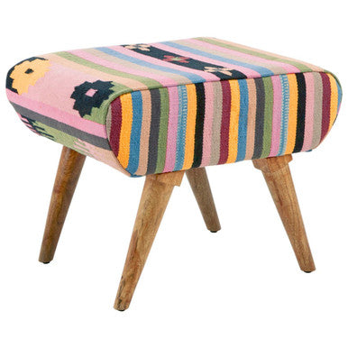 Orsina Cefena Multicolour Tribal Footstool – Mango Wood & Cotton