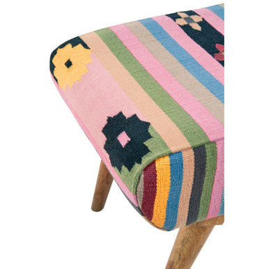 Orsina Cefena Multicolour Tribal Footstool – Mango Wood & Cotton
