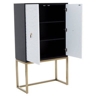 Orsina Dumas Two Door Accent Cabinet | Black & White with Gold Base