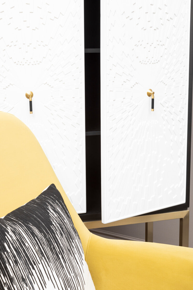 Orsina Dumas Two Door Accent Cabinet | Black & White with Gold Base
