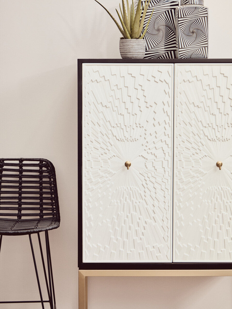 Orsina Dumas Two Door Accent Cabinet | Black & White with Gold Base