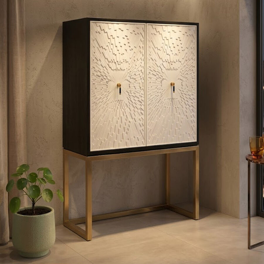Orsina Dumas Two Door Accent Cabinet | Black & White with Gold Base