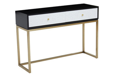 Orsina Dumas Black and White 2-Drawer Console Table with Gold Base