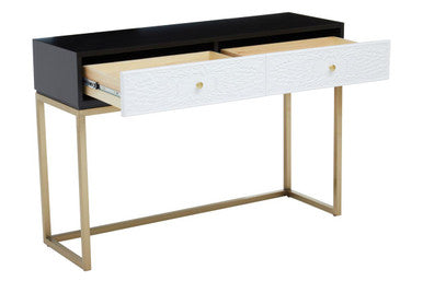 Orsina Dumas Black and White 2-Drawer Console Table with Gold Base