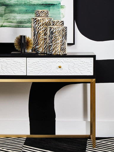 Orsina Dumas Black and White 2-Drawer Console Table with Gold Base