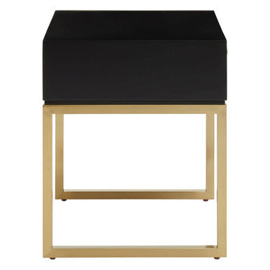 Orsina Dumas Side Table – Black and White 1-Drawer Nightstand with Gold