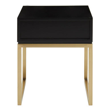 Orsina Dumas Side Table – Black and White 1-Drawer Nightstand with Gold