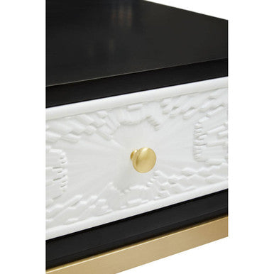 Orsina Dumas Side Table – Black and White 1-Drawer Nightstand with Gold