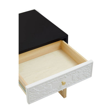Orsina Dumas Side Table – Black and White 1-Drawer Nightstand with Gold