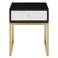 Orsina Dumas Side Table – Black and White 1-Drawer Nightstand with Gold