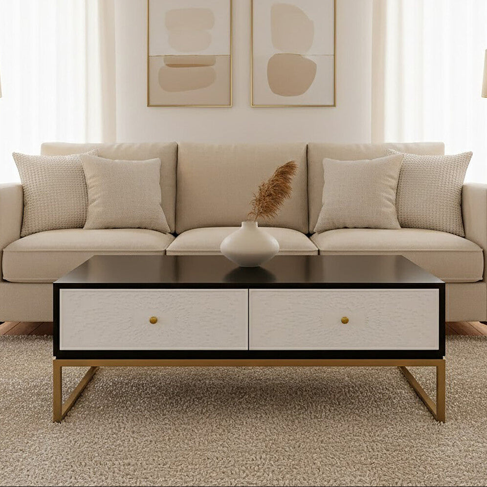 Orsina Dumas Coffee Table – 4 Drawer Monochrome & Gold Metallic