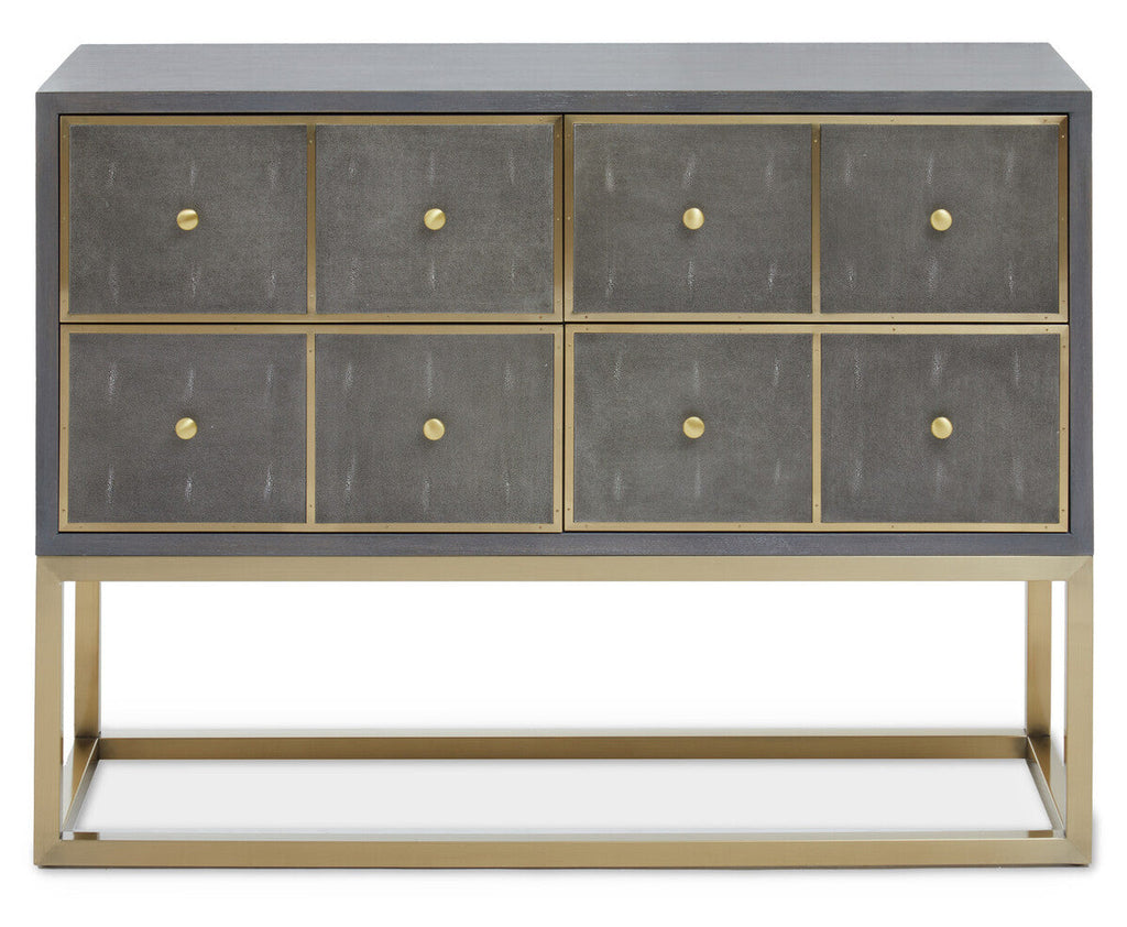 Orsina Deskey Grey Shagreen 4-Drawer Console Table | Gold Finish