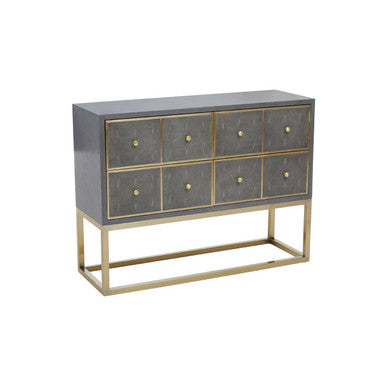 Orsina Deskey Grey Shagreen 4-Drawer Console Table | Gold Finish