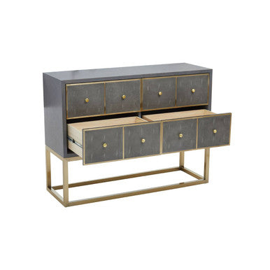 Orsina Deskey Grey Shagreen 4-Drawer Console Table | Gold Finish