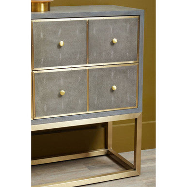 Orsina Deskey Grey Shagreen 4-Drawer Console Table | Gold Finish
